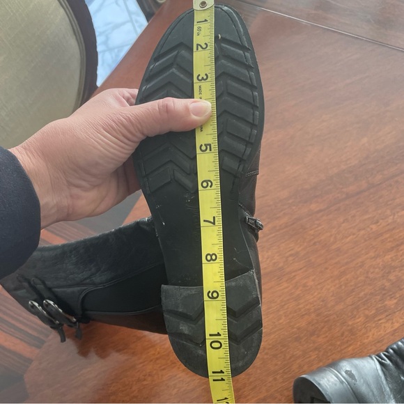 PAUL GREEN {5} Black Leather Boots Knee-High Buckles Stacked Heel - Picture 7 of 7